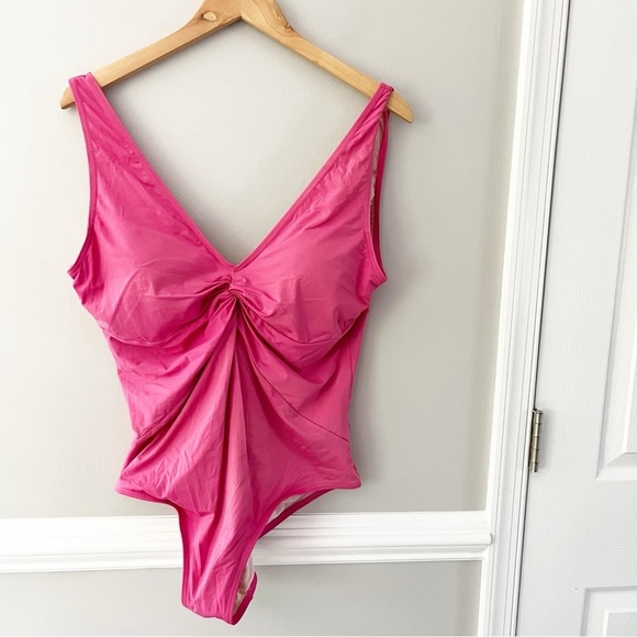 Sundance Pink One Piece Twist Front Barbiecore Bathing Swim Suit Size - Picture 1 of 4